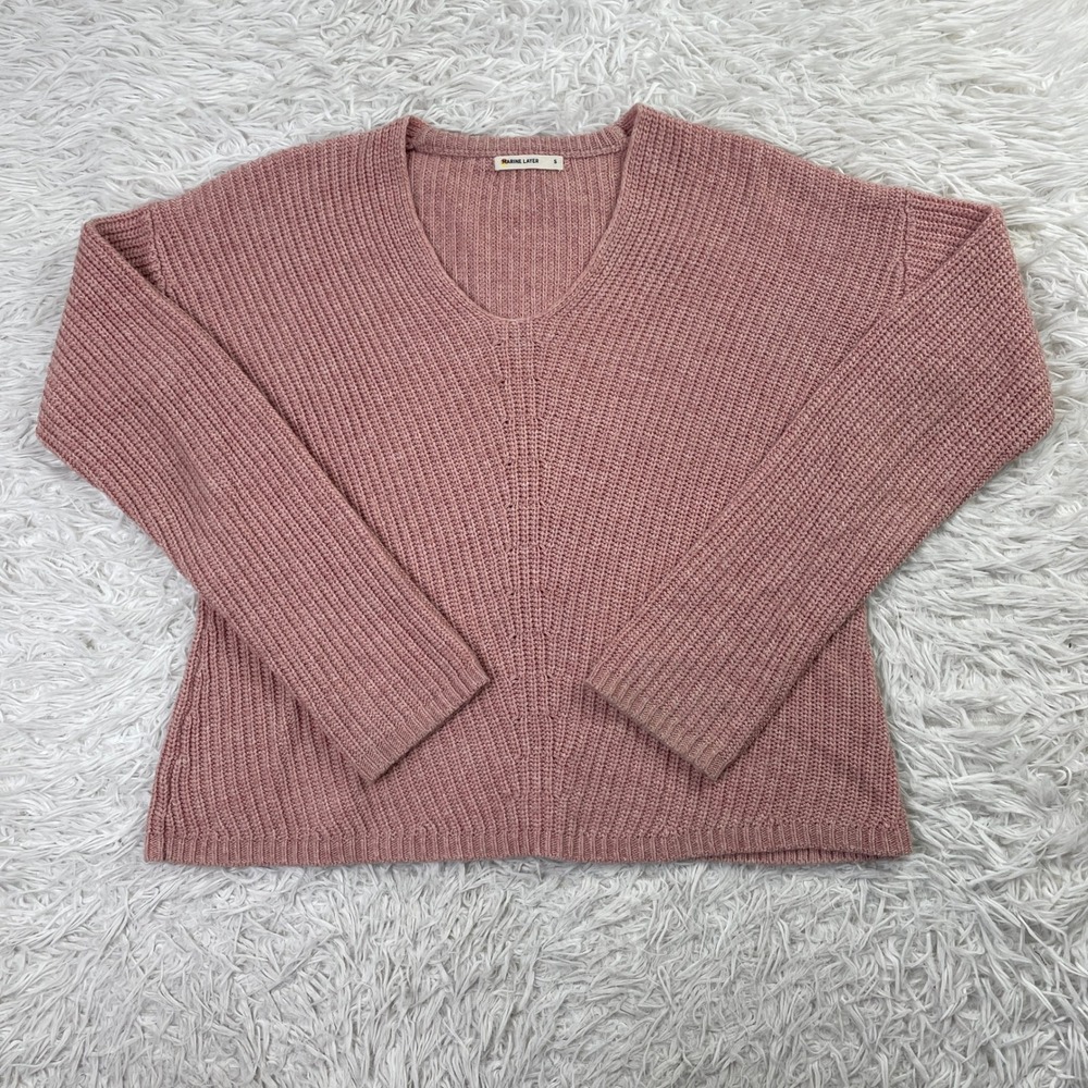 Marine Layer Sweater Womens Small Pink Elisa V Neck‎ Ribbed Knit 5% Cashmere S